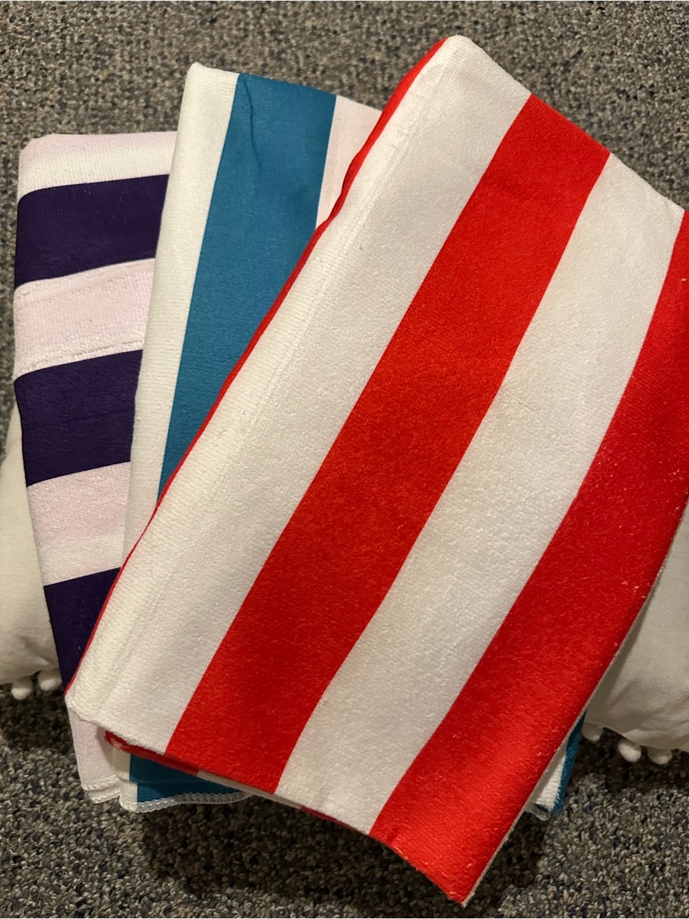 Striped Towels set of 3 Red , turquoise & blue